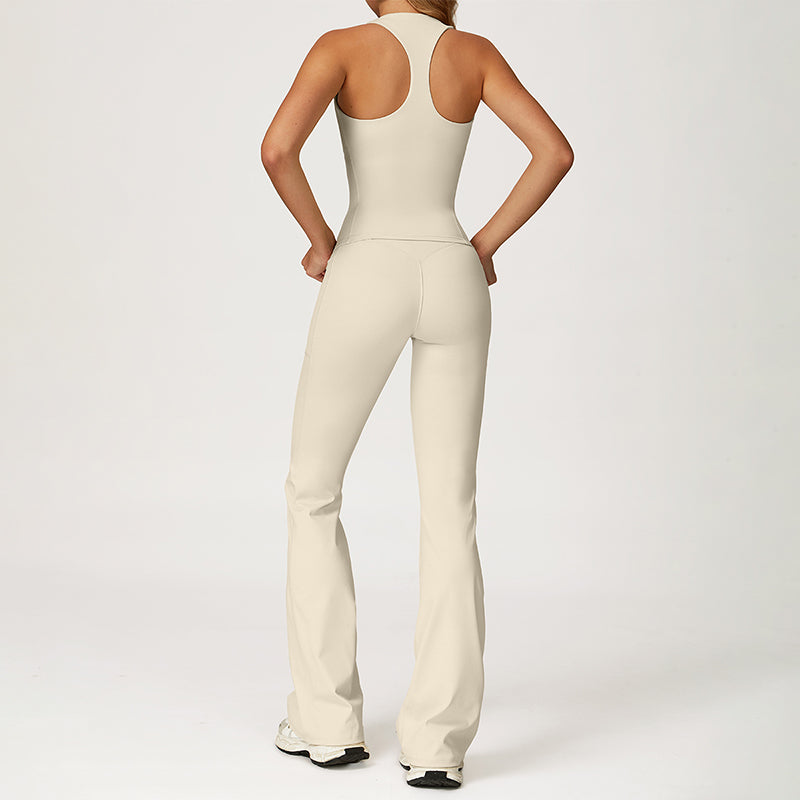 THIN STRAPS TANK TOP + Slim-fit athletic flare pants 2-PIECE SET