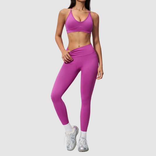 Wholesale Women's Cross-Back Seamless Yoga Set – Tummy Control High-Waist Sports Bra & Leggings