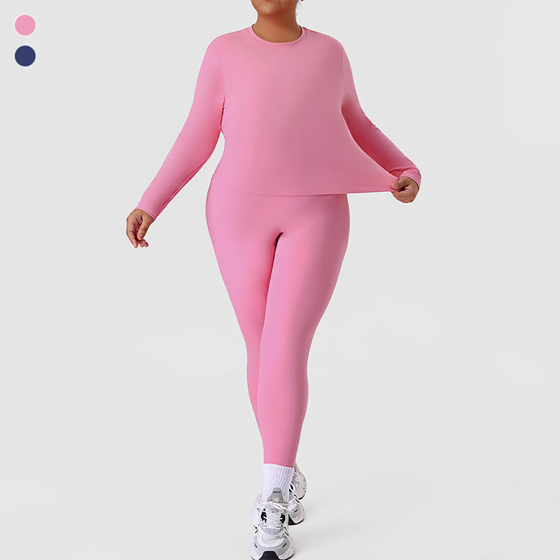 Wholesale plus-size crew neck top + solid-color leggings