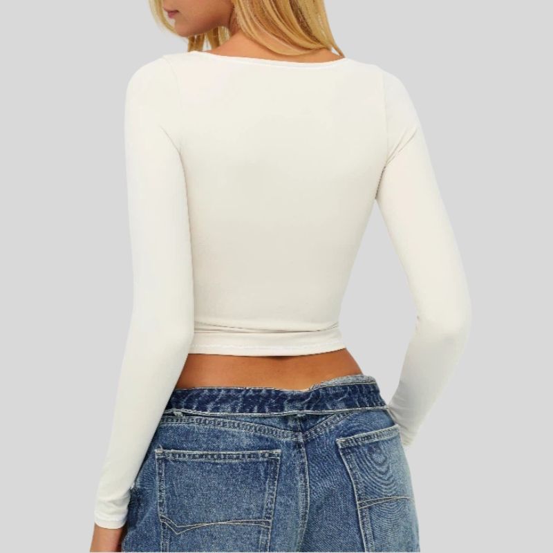 Color-blocked long-sleeved sports top