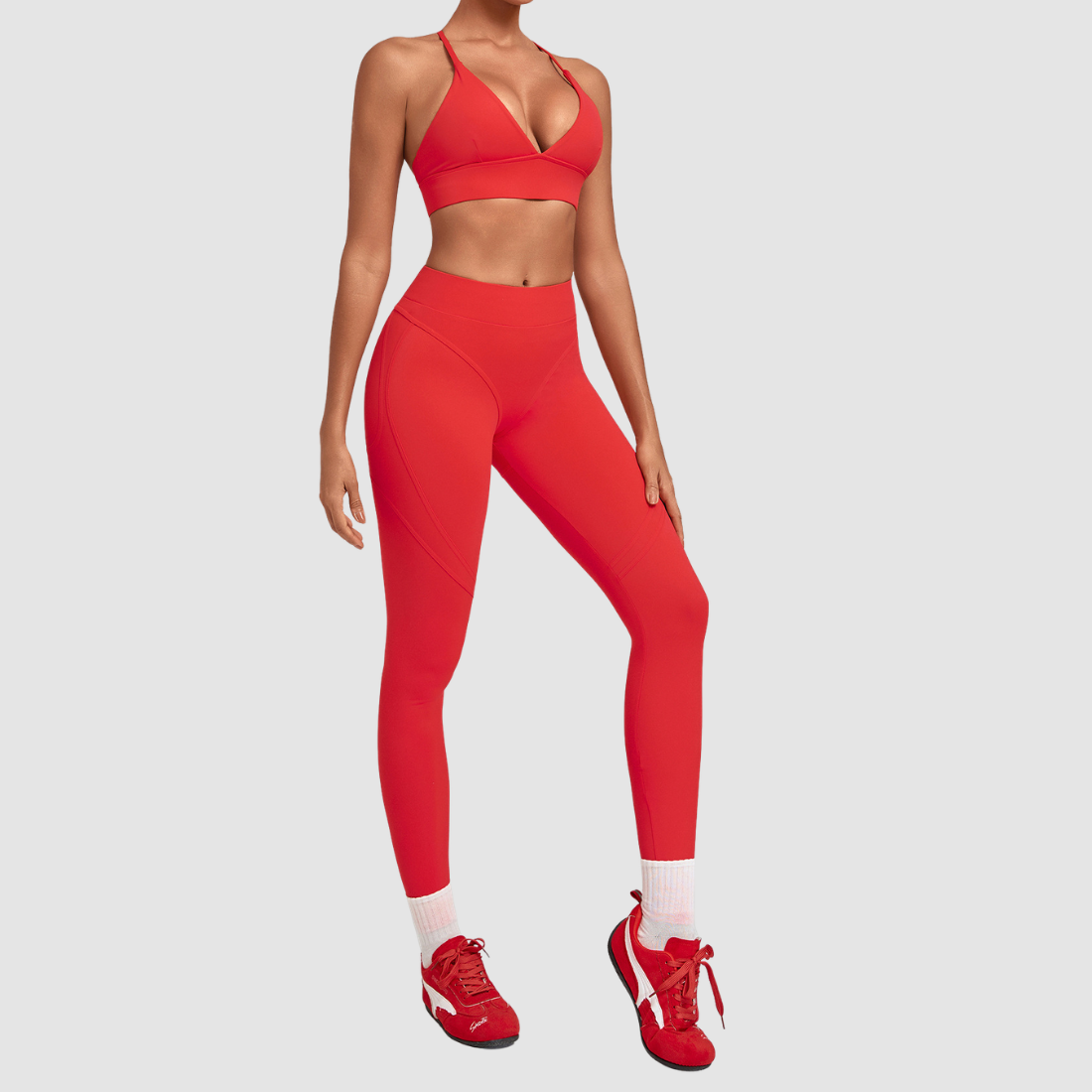 Wholesale Women’s Spliced Cami Sports Bra & Cropped Leggings Yoga Set