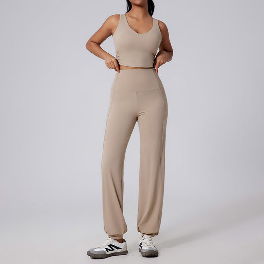 Correas anchas Tiga de tanque de yoga + Pantalones de cintura alta Conjunto de 2 piezas