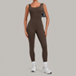 Wholesale Women's Brushed Yoga Jumpsuit – Open-Back Slim Fit Athletic Bodysuit w/ Chest Pad