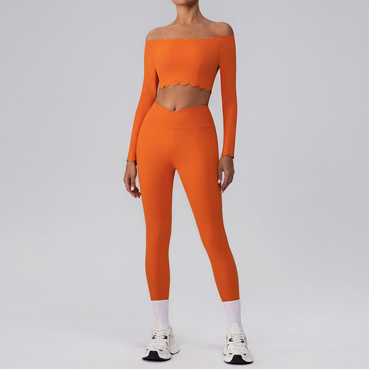 Wave Fitness off shoulder Sports crop top + High-Waist leggings 2-Piece Set