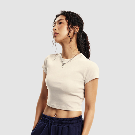 Wholesale Cropped Cotton-Spandex Tee – Vintage Streetwear Short Sleeve