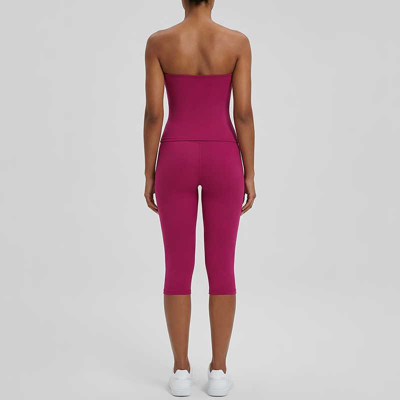 Wholesale V-neck halter top + high-waisted cropped pants set
