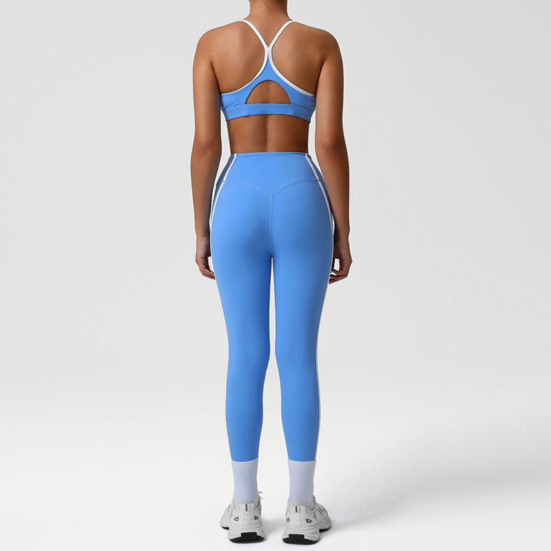 Cross-Back Color-Blocked Bra + High-Waisted Butt-Lifting Leggings 2-Piece Set