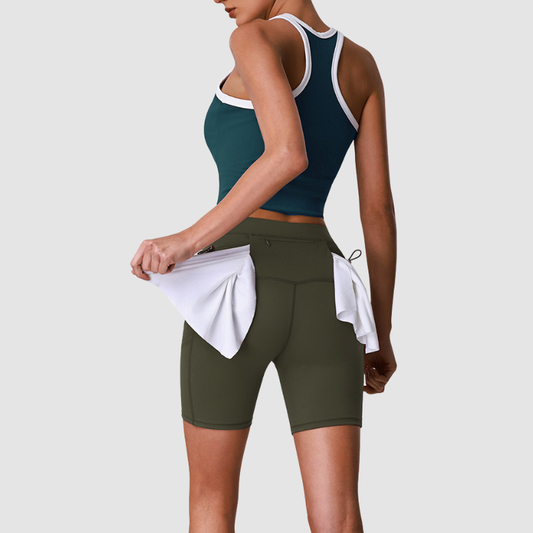Wholesale Women's Color-Block Racerback Tank Top + High-Waist Cycling Shorts Set – Gym Yoga Fitness Set