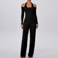 Wholesale Women's Padded Sports Bra+Off-Shoulder Long-Sleeve+Wide-Leg Pants Yoga Set