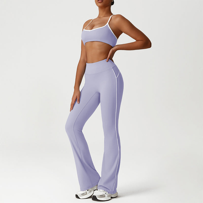 Cross-Back Color-Blocked Bra + Butt-Lifting Flared Pants 2-Piece Set