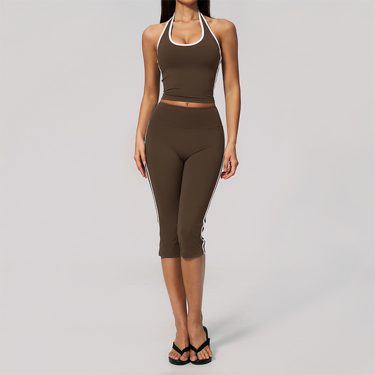 Wholesale Women's Cream-Feel Fleece Sleeveless Vest & High waisted cropped pants Set