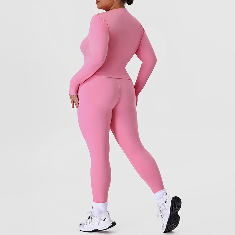 Wholesale plus-size crew neck top + solid-color leggings