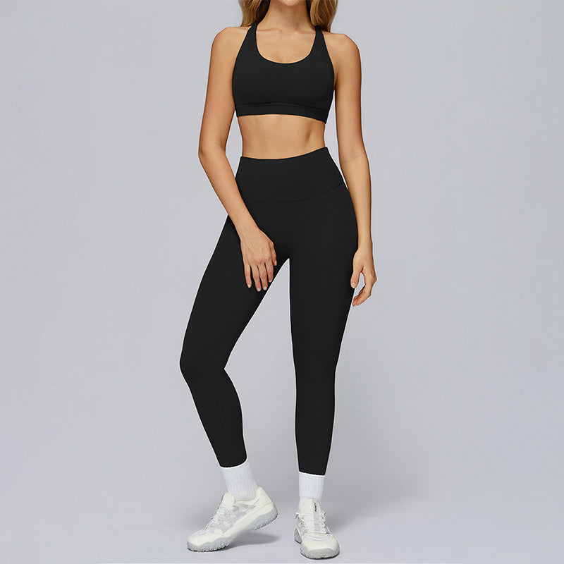 Cross-back sports bra+Hip-lifting leggings 2-PIECE SET