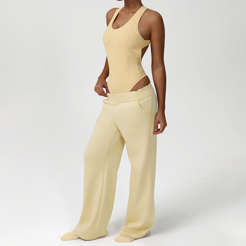 Cross Back Bodysuit + Wide Leg Pants 2-Piece Set