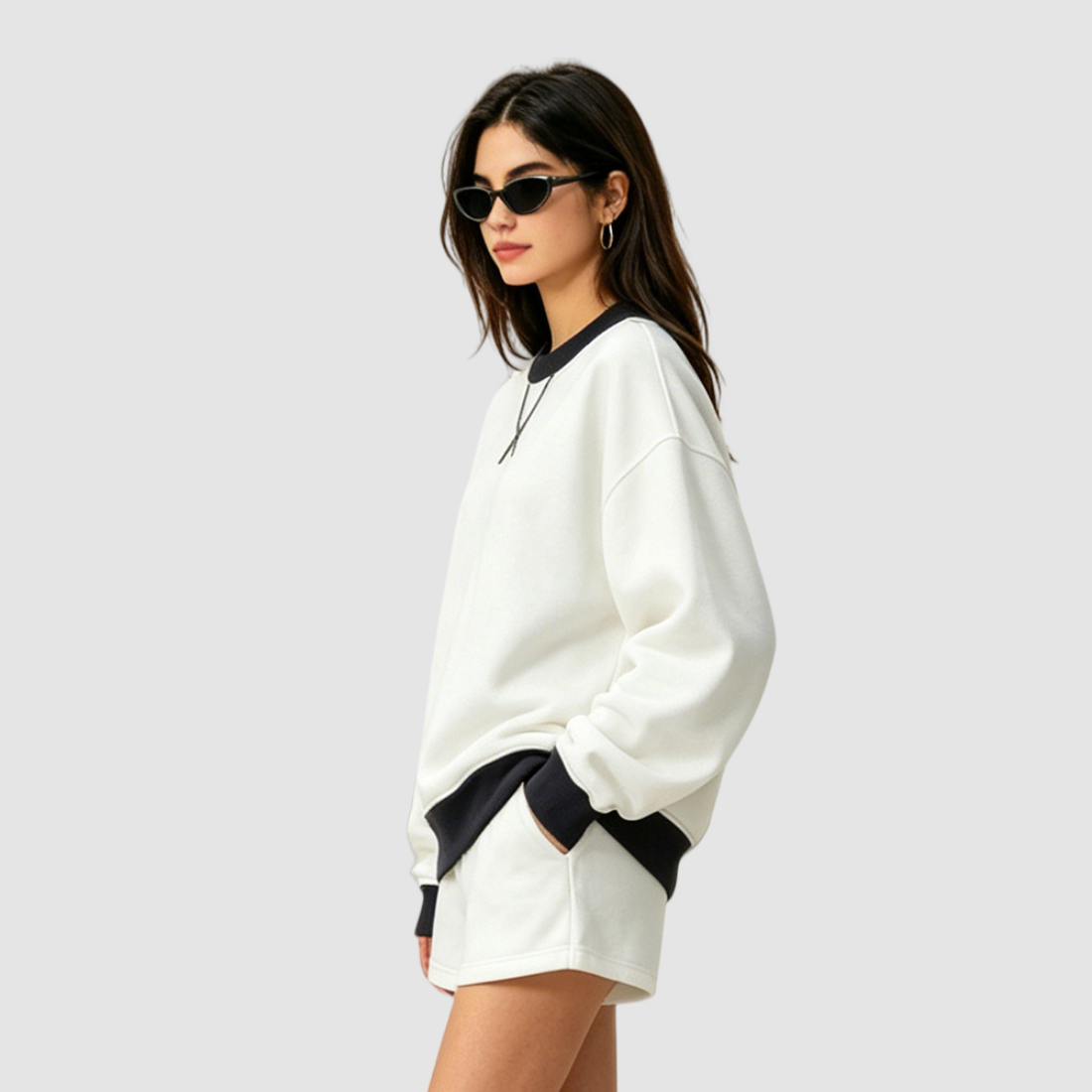 Wholesale Women’s Fleece-Lined Contrast Mock-Neck Sweatshirt