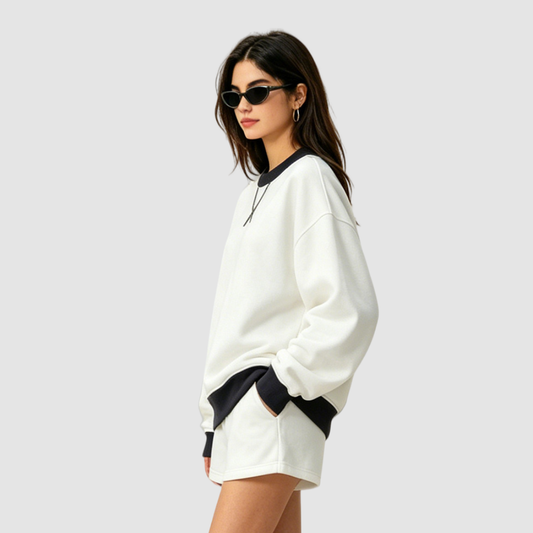 Wholesale Women’s Fleece-Lined Contrast Mock-Neck Sweatshirt