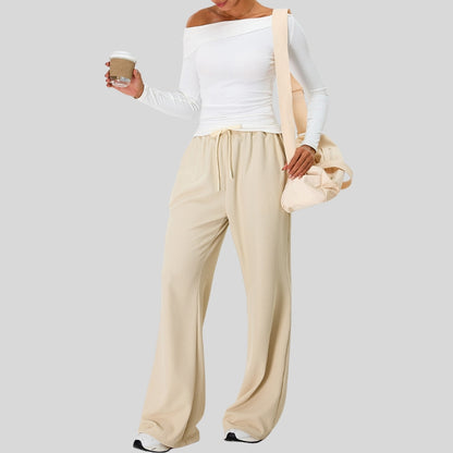 Off-Shoulder Sport Set with Wide-Leg Pants
