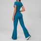 Wholesale Seam-Detail Cropped T-Shirt & Flare Leggings Set – Brushed Yoga 2-Piece