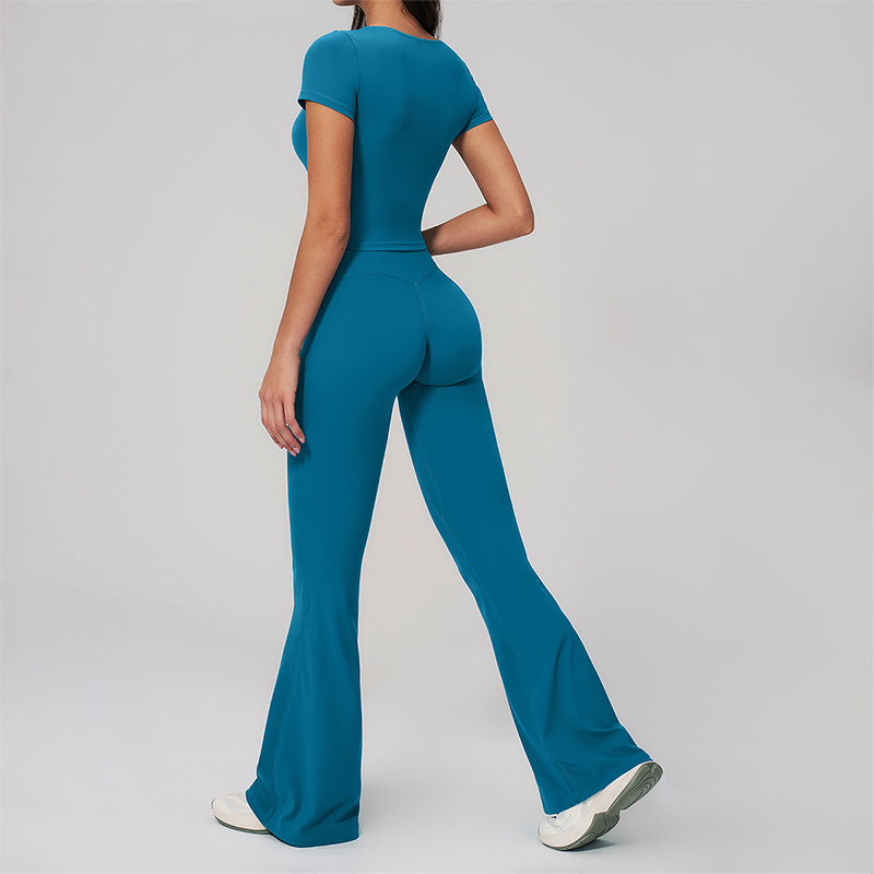 Wholesale Seam-Detail Cropped T-Shirt & Flare Leggings Set – Brushed Yoga 2-Piece