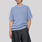 Wholesale unisex Old Money Style Knit T-Shirt – Striped Texture Short Sleeve