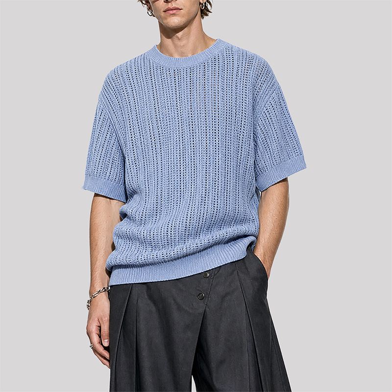 Wholesale Men's Old Money Style Knit T-Shirt – Striped Texture Short Sleeve