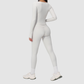 Wholesale Seam-Detail Long-Sleeve Crop Top & High-Waist Leggings Set – Brushed Yoga 2-Piece