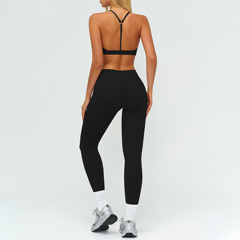 Removable bra pads + high-waisted pleated leggings 2-piece set