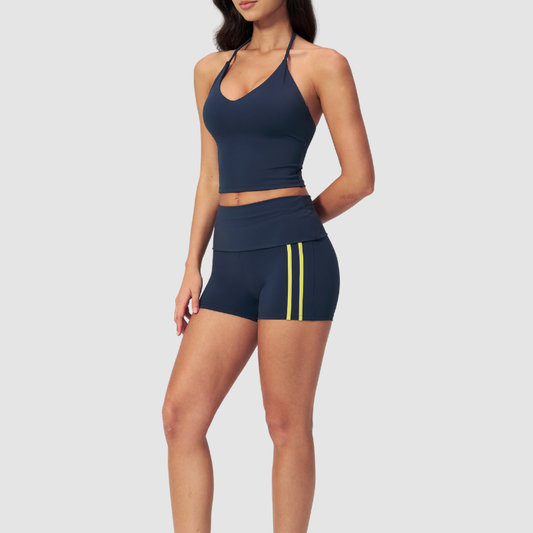 Wholesale Color Block V-Neck Sports vest & Fold-Up Shorts Set