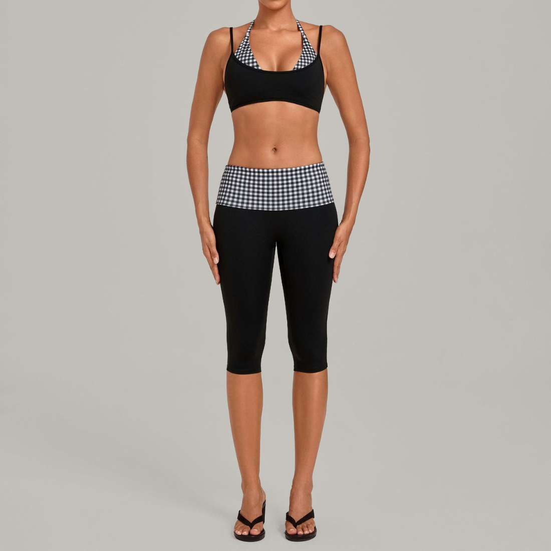 Wholesale Women's Faux-layered Bra Bra+Fold-over Waistband Shorts 2-Piece Set