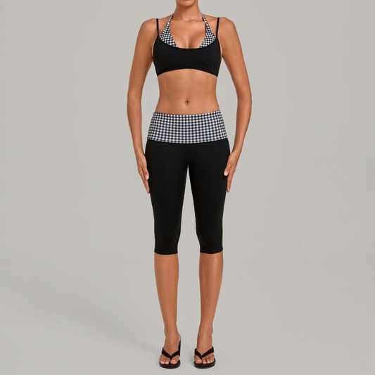 Wholesale Women's Faux-layered Bra Bra+Fold-over Waistband Shorts 2-Piece Set