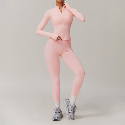 Schnelltrocknende Zip-Sport-Jacke+hoch taillierte Hüftliebung Running Leggings
