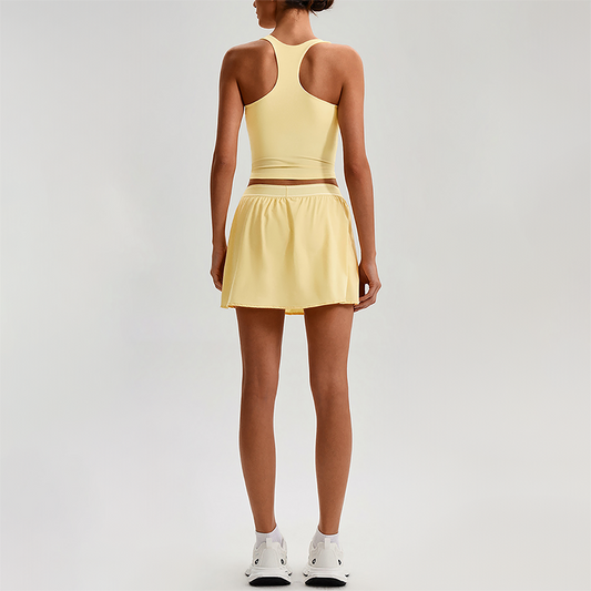Wholesale Sleeveless Sports Top & Pleated Tennis Skirt Set – Quick-Dry Athletic 2-Piece with Built-In Shorts