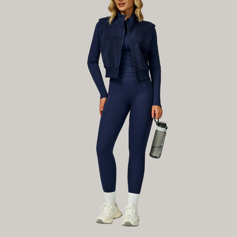 Long sleeve+leggings+ velvet full zipper sports vest jacket 3-Piece Set
