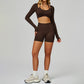 Seamless halter long sleeve top + High-waisted shorts 2-Piece Set