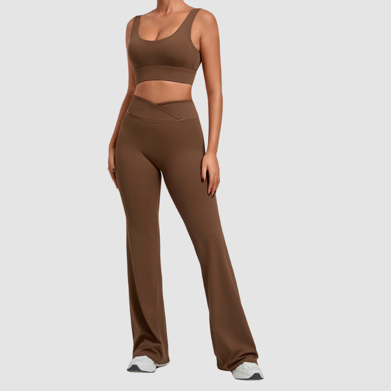 Wholesale Women's Naked-Feel Sports Bra + Flare Pants Set – Moisture-Wicking Yoga Fitness Activewear