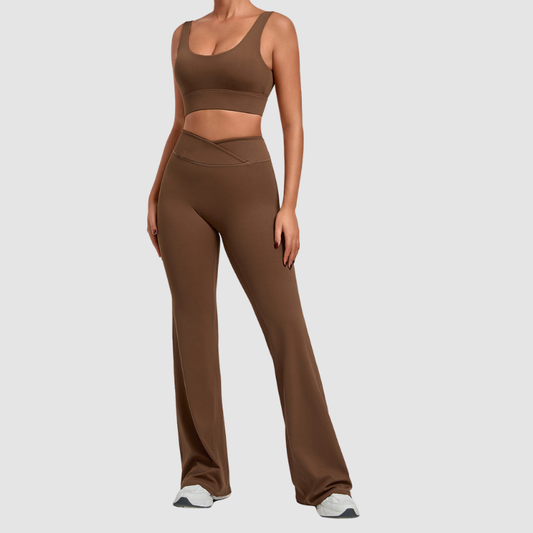 Wholesale Women's Naked-Feel Sports Bra + Flare Pants Set – Moisture-Wicking Yoga Fitness Activewear