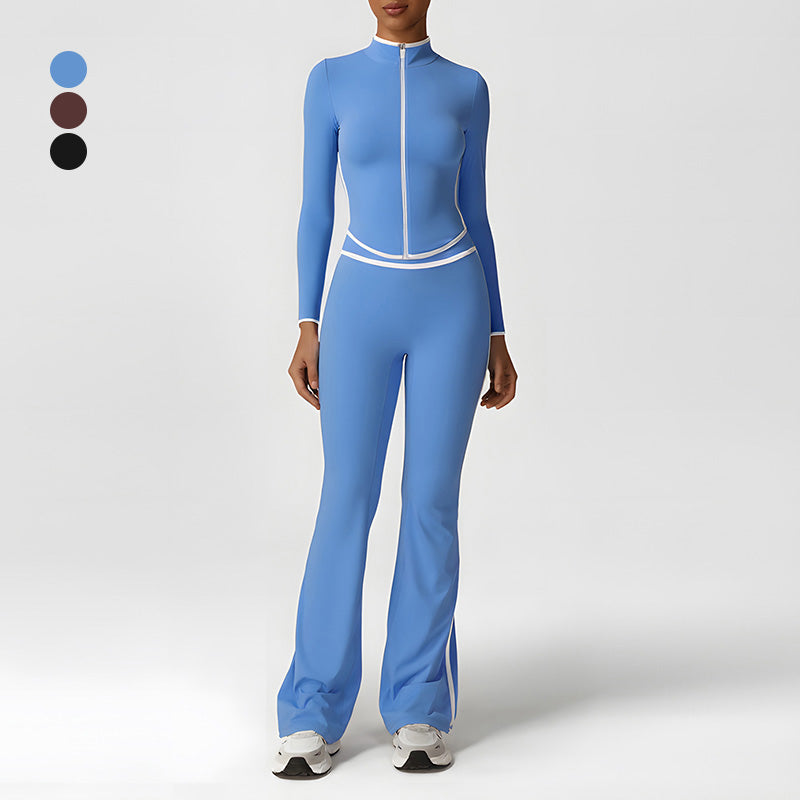 Quick-Drying Stand-Collar Jacket + High-Waisted Flared Pants 2-Piece Set