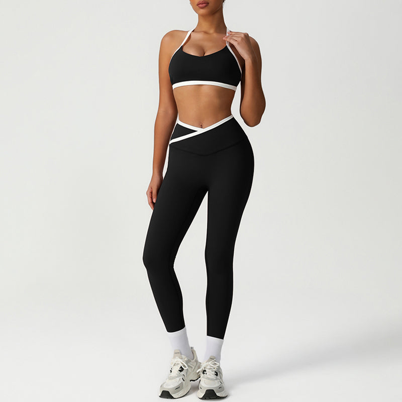 Cross-Back Color-Blocked Bra + High-Waisted Butt-Lifting Leggings 2-Piece Set