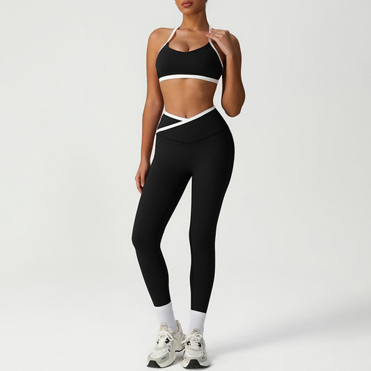 Wholesale Cross-Back Color-Blocked Bra + High-Waisted | Wonderxfans bulk activewear