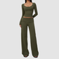 Wholesale Women's Brushed Yoga Set: Long-Sleeve Crop Top & Wide-Leg Pants