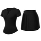 Wholesale Women's V-Neck Open-Back Short Sleeve Top & Pleated Skirt Set