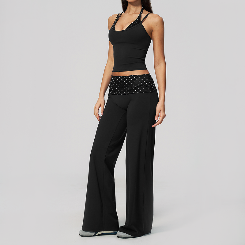Wholesale Women's Polka Dot & Stripe Yoga Set Tank Top & Wide-Leg Pants w/ Chest Pad