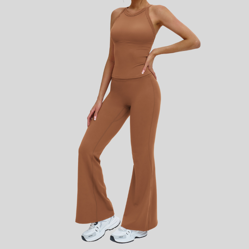 Wholesale criss-cross back vest + flared pants