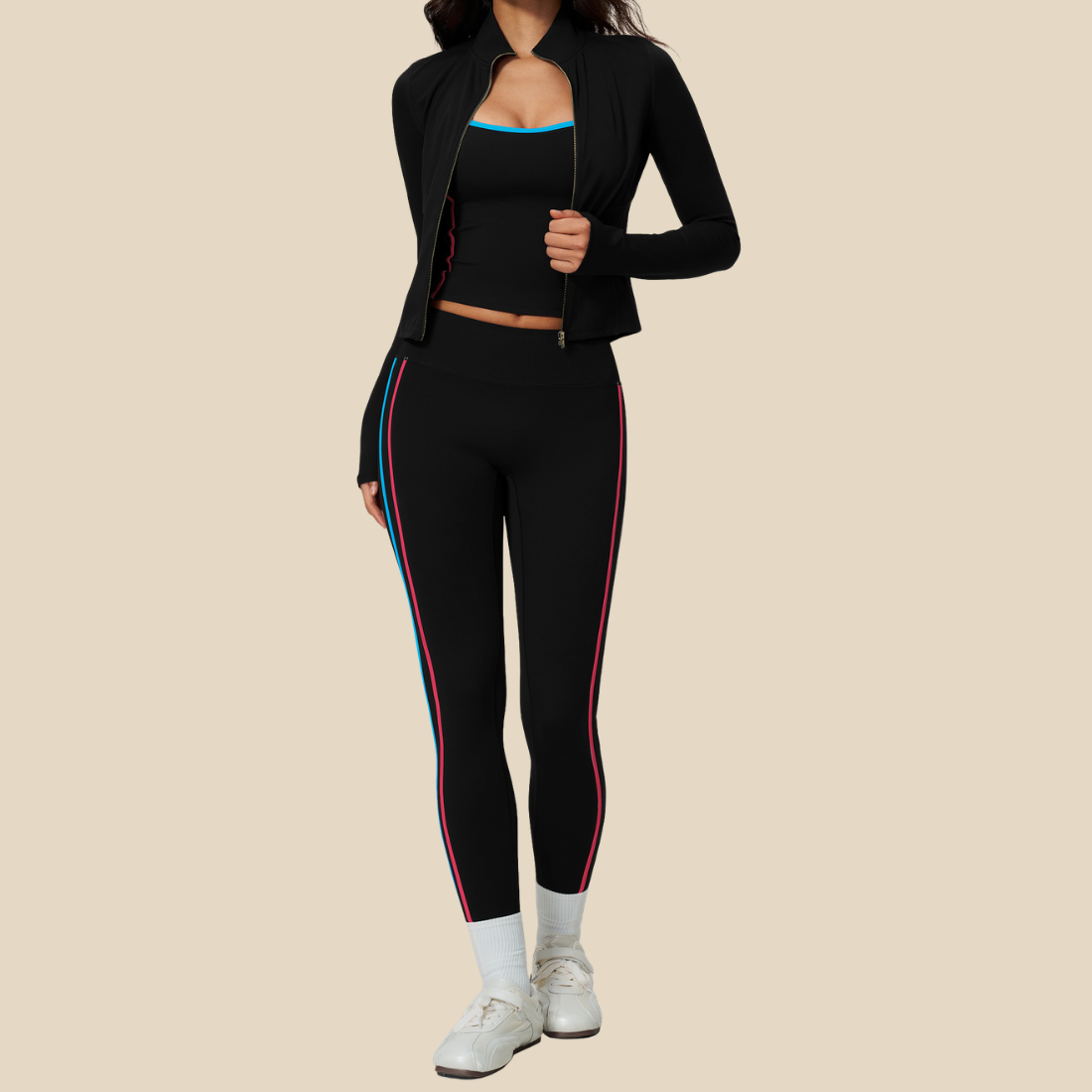 Wholesale Women's Sports Vest, Long Pants & Stand-Collar Jacket Yoga Set
