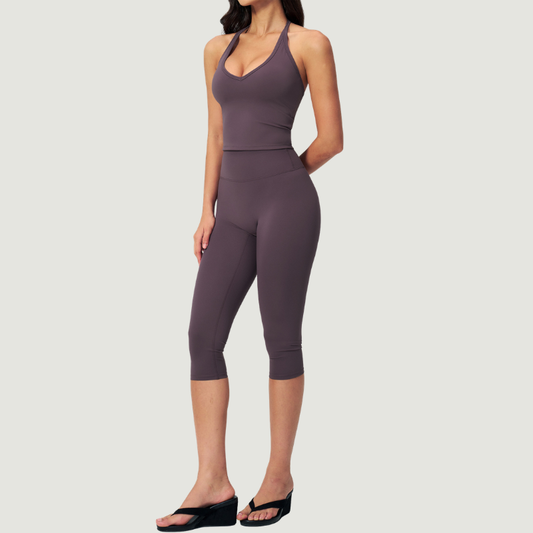 Wholesale Women's Seam-Detail Tank Top + Mid-Length Shorts Set – Butt-Lifting Yoga Gym Activewear