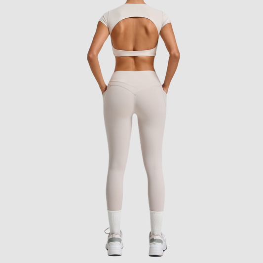 Wholesale Women's Naked-Feel Short Sleeve Crop Top + High-Waist Leggings Set – Moisture-Wicking Yoga Fitness Activewear