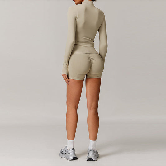Seamless Full Zipper Fitness jackets + high waist shorts 2-piece set