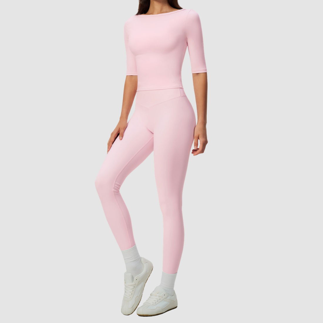 Wholesale Women’s Mid-Sleeve Top & High-Waist Leggings Yoga Set