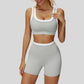 Contrast color sports bra + sports shorts 2-piece set