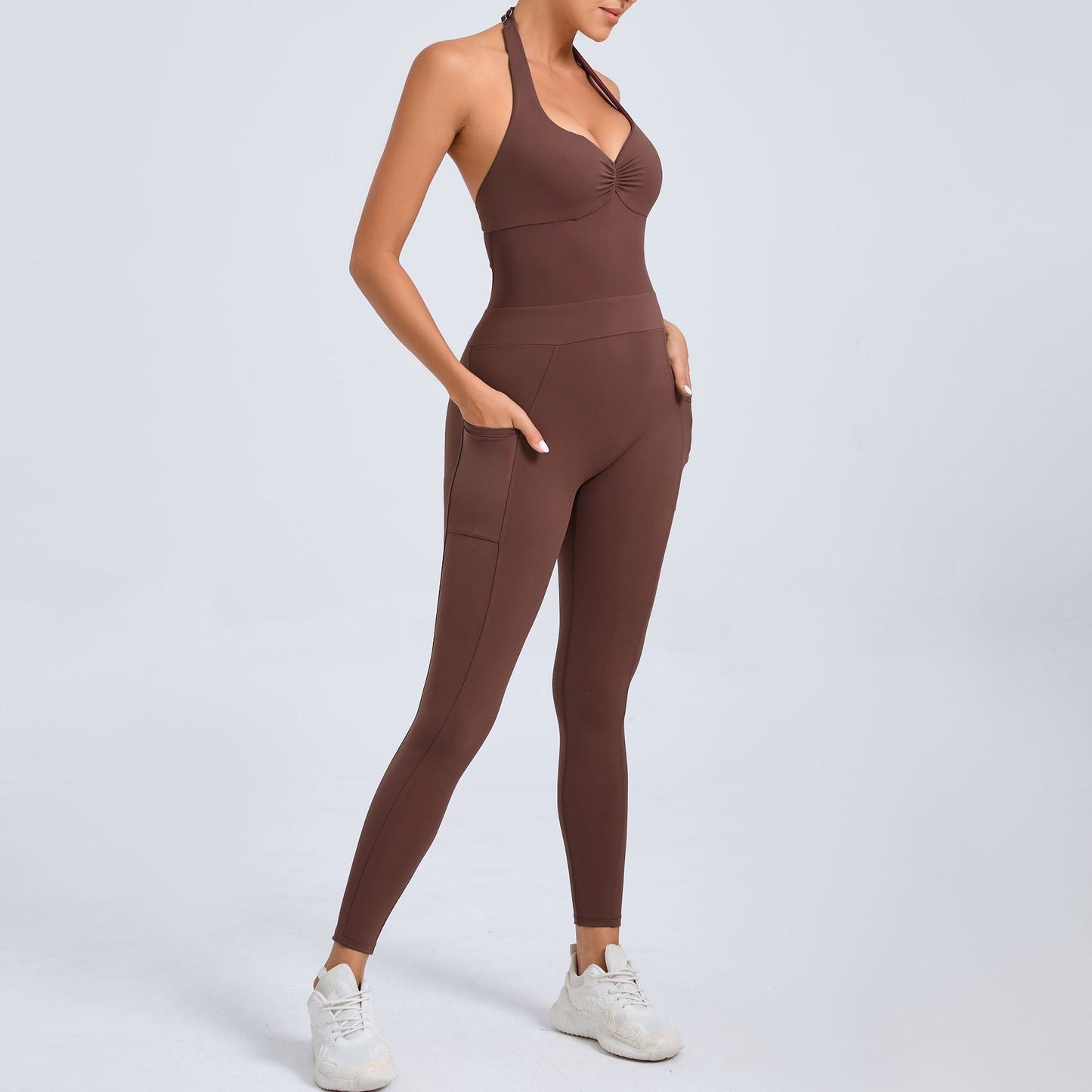 Halter hollow out tight fitting sports jumpsuit